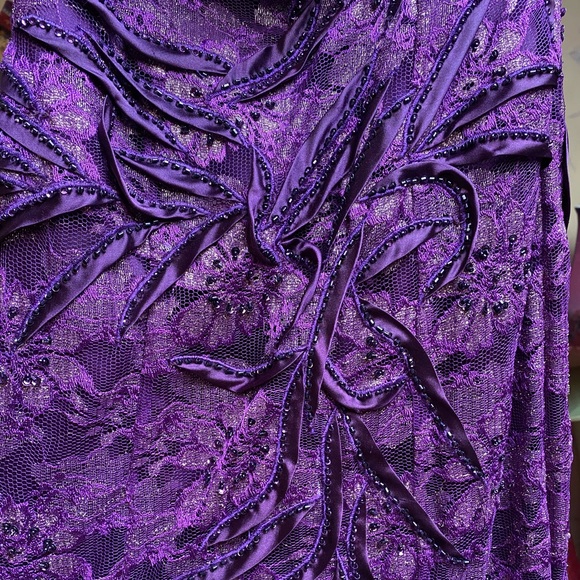 Purple Strapless Mermaid Prom Dress, Lace + Jeweled Detailing - Picture 4 of 6